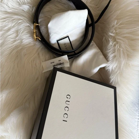 Gucci Black Belt with Gold GG Buckle